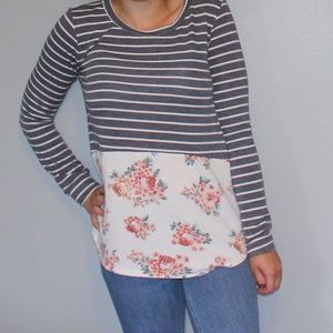 Floral/Stripe Long Sleeve Top